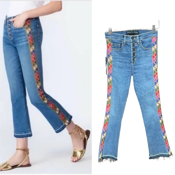 Veronica‎ Beard Carolyn 10” Baby Boot Jeans w/ Tapestry Classic Wash Size 25 - Picture 1 of 13